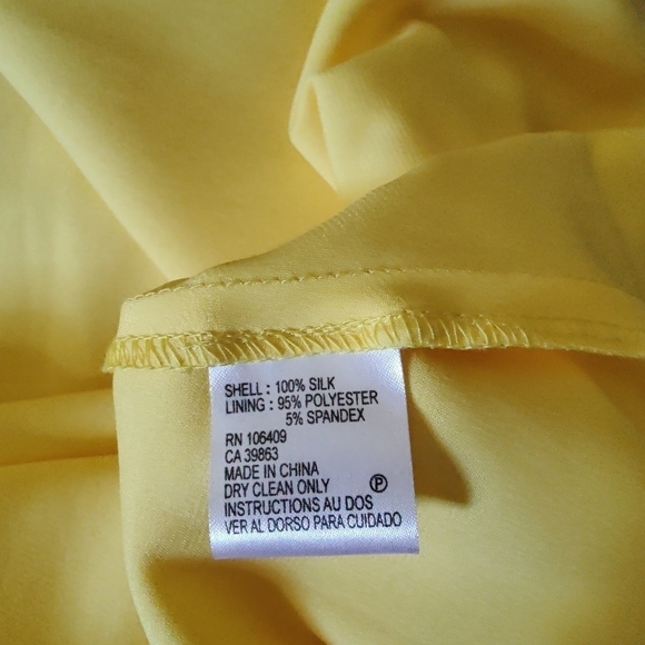Tahari Arthur Levine Yellow Silk Ruffle Empire Waist Dress Size 10 - Picture 6 of 6